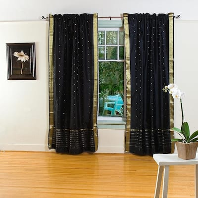 Black Rod Pocket Sheer Sari Curtain / Drape / Panel - Piece