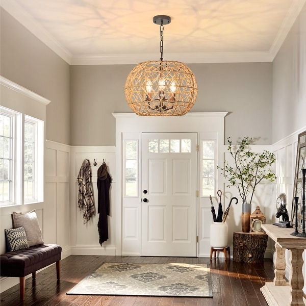 Depuley Rustic Woven Pendant Light 3 Light Metal Basket Hanging Lights Fixture with Hemp Rope Finish 39 inch Adjustable Chain Vintage Chandeliers Fo