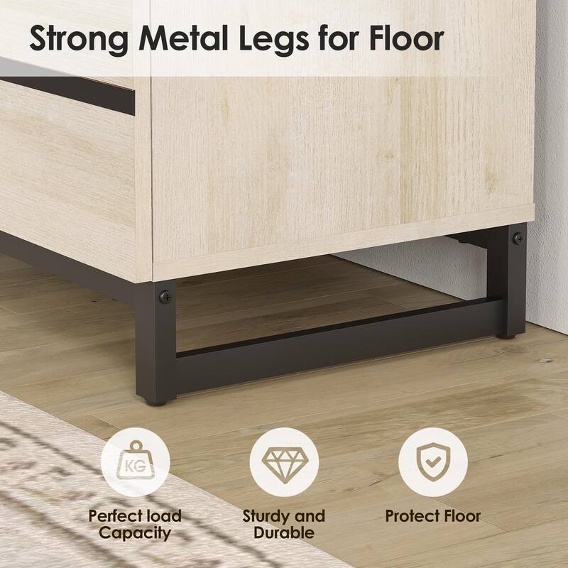 WAMPAT Nightstand with 3 Drawers for Bedroom, Modern Bedside Table with Black Square Iron Leg, Wood Rustic Side Table