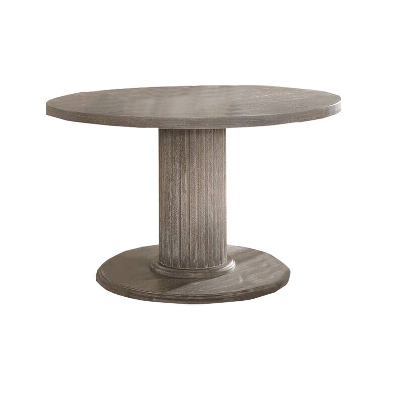 Round Dining Table with Fluted Column Pedestal Base, Gray