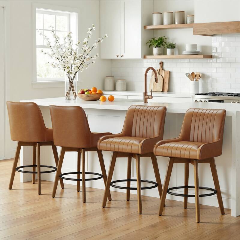 26" Faux Leather Upholstered Wood Swivel Counter Stool Set of 3 or 4 - 38.8"H x 20.5"W x 21.7"D - Set of 4 - Brown
