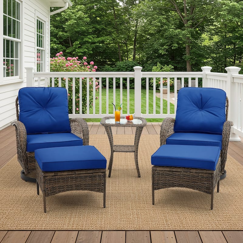 360° Swivel Rocking Patio Chairs Set with Thick Cushions & Tempered Glass Table | Indoor Living Room / Balcony| 3/5-Piece