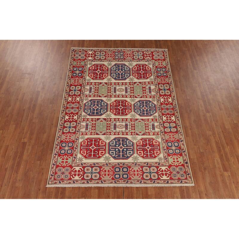 Traditional Oriental Kazak Area Rug Handmade Wool Carpet - 6'5" x 9'2"