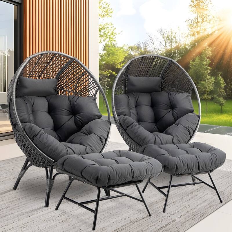 FINCATI Indoor Wicker Egg Chair Set with Ottoman, Cozy Accent Seating, 440 lbs Capacity