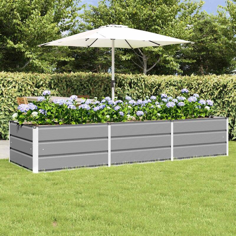 vidaXL Planter in Steel - 62.99 x 31.50 x 17.72 - Grey - 94.49 x 31.50 x 17.72 in