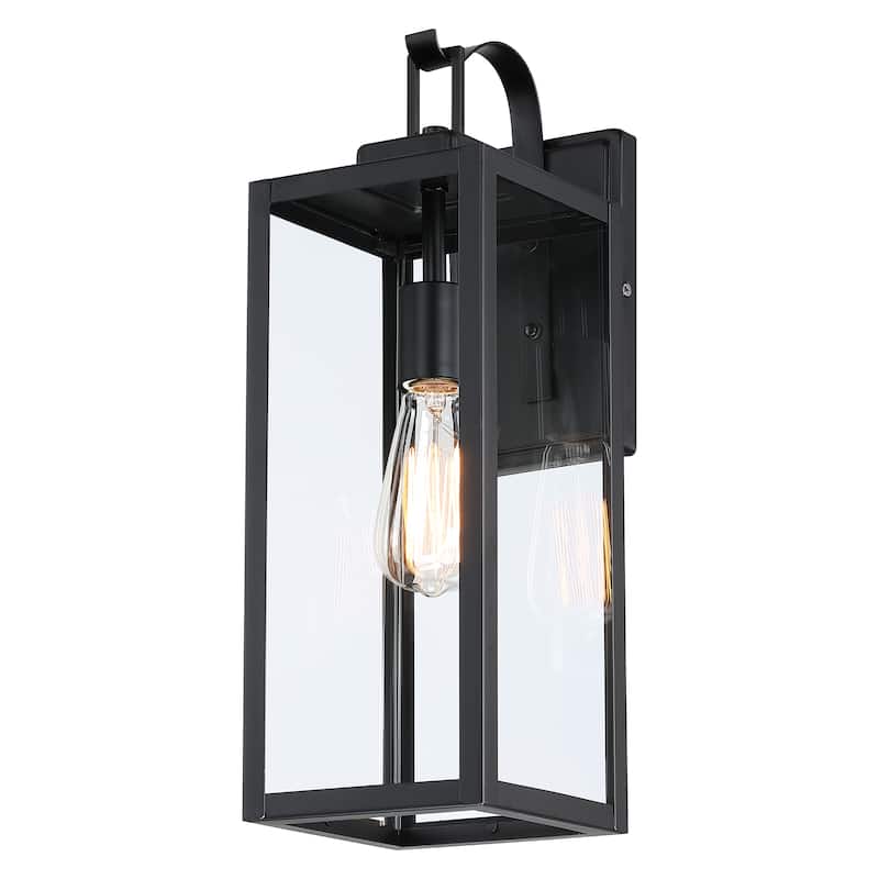 2-pack 17.7 in. 1-Light Matte Black Outdoor Wall Lantern Sconce with Clear Glass（Dusk to Dawn could be chosen）
