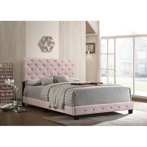 Suffolk Velvet Upholstered Jewel Accent Tufted Nailhead Panel Bed