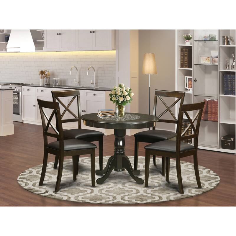 East West Furniture 5 Piece Kitchen Table Set- A Round Dining Room Table and Dining Chairs, Cappuccino (Seat Type Option)