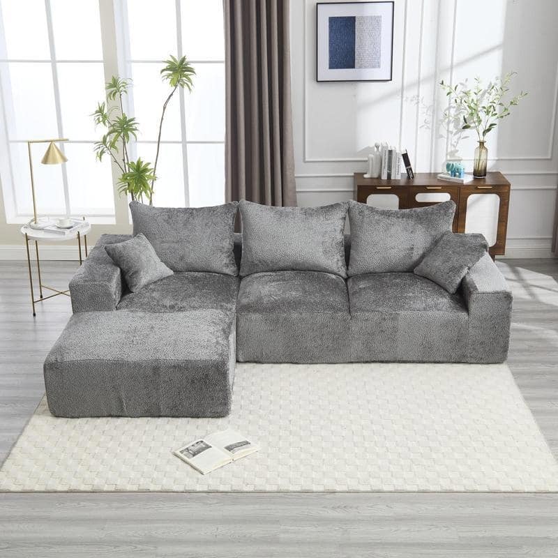 Stylish L-Shaped Sofa,Soft Fabric,Deep Seat and No Assembly - Grey