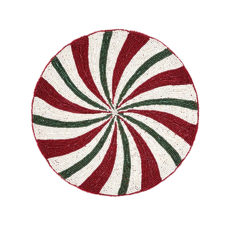 Beaded Peppermint Placemat (Set of 4) - 14"x14" - Multi - Set of 4 - 14"x14"