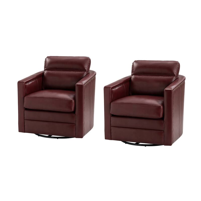 Jorge 28.74" Wide Genuine Leather Swivel Chair Set of 2