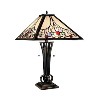 Retro-Style Stained Glass 2-Light Table Lamp 16" Shade.
