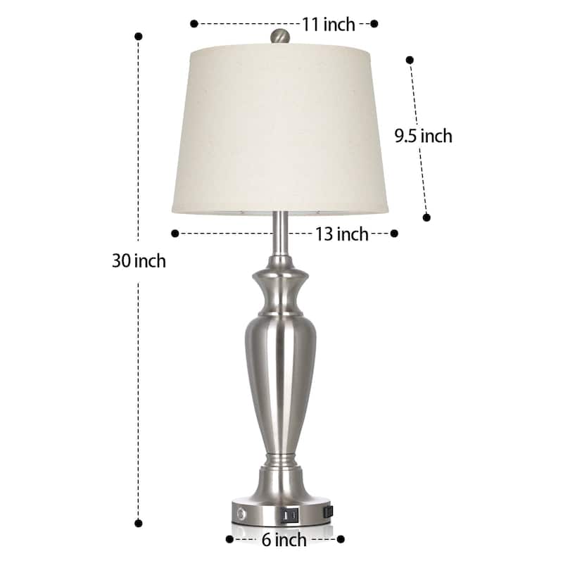 Set of 2 Modern 27.5-Inch Table Lamps with USB & Type-C Ports and 3-Level Touch Control - 13'' x 13'' x 30''