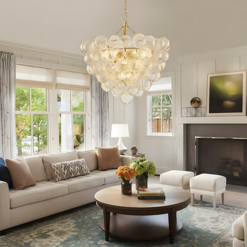 Gold Bubble Ball Chandelier, LED Pendant Light with Glass Globes