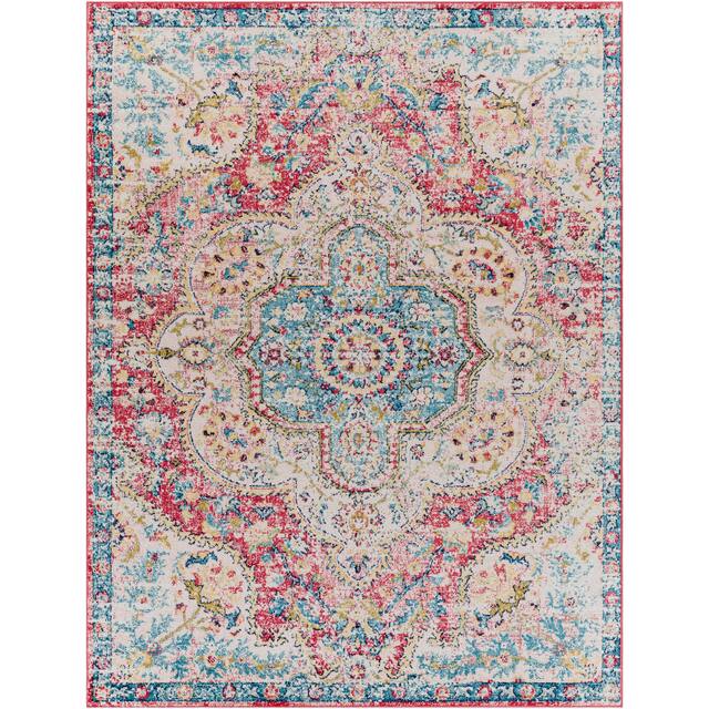 Hal Vintage Boho Traditional Pink Medallion Area Rug