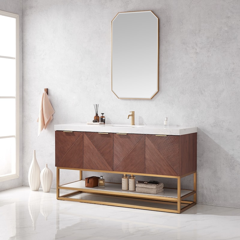 Mahon Single Bath Vanity with Composite Stone Top and Mirror