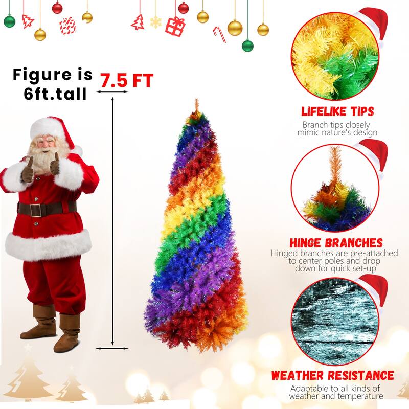 Rainbow Spiral Artificial Christmas Tree - Colorful PVC Branches, Unique Design, Full Lush Shape, Metal Stand