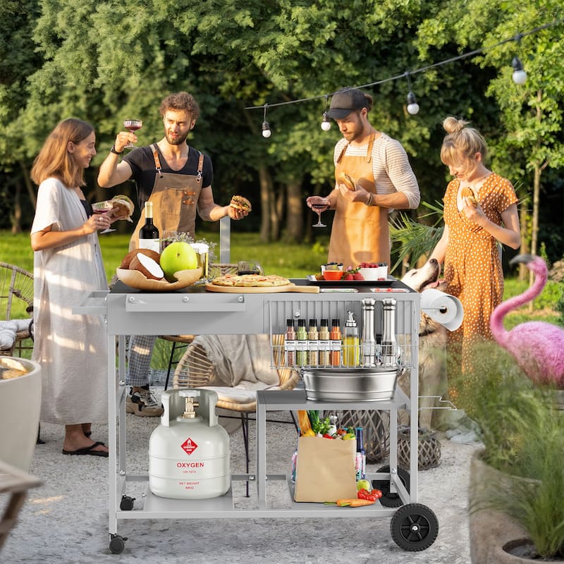 Futzca Outdoor Kitchen Pizza Cart with Storage, Mobile Pizza Oven Station - N/A