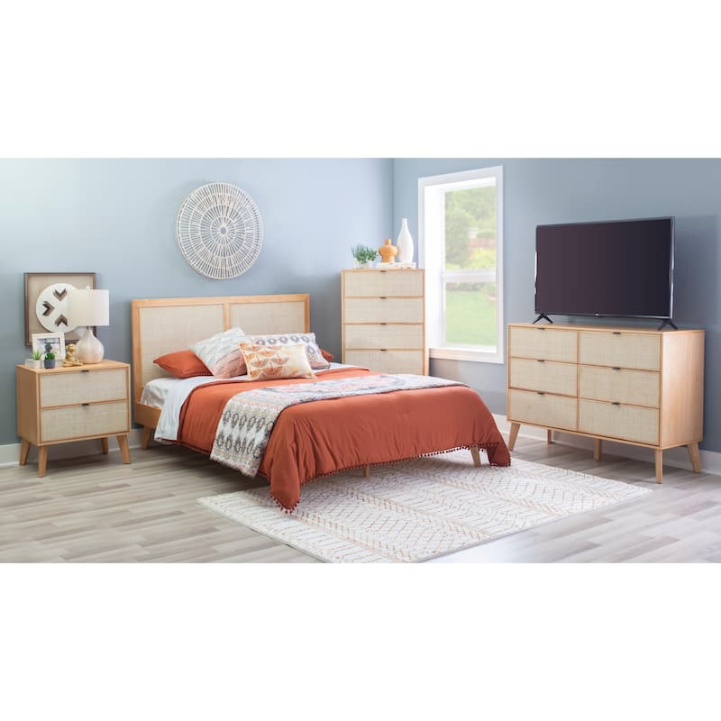 Linon Adlephi Natural Cane 4-Piece Queen Bedroom Set
