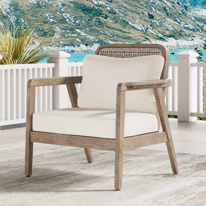 Outdoor Acacia Wood Patio Club Chair with Waterproof Thick Cushion
