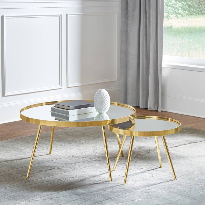 Kaelyn 2-Piece Round Mirror Top Nesting Coffee Table