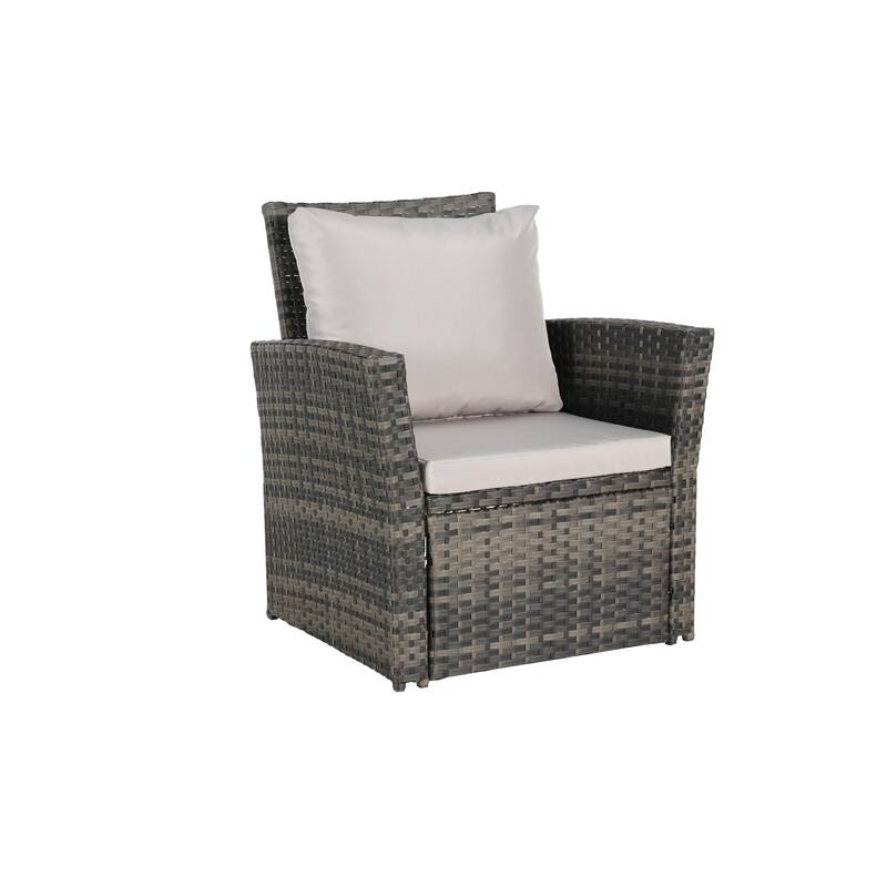 4 Piece Patio Furniture Set, Outdoor Rattan Wicker Sofa Set with Water Resistant Cushion and Tempered Glass Coffee Table