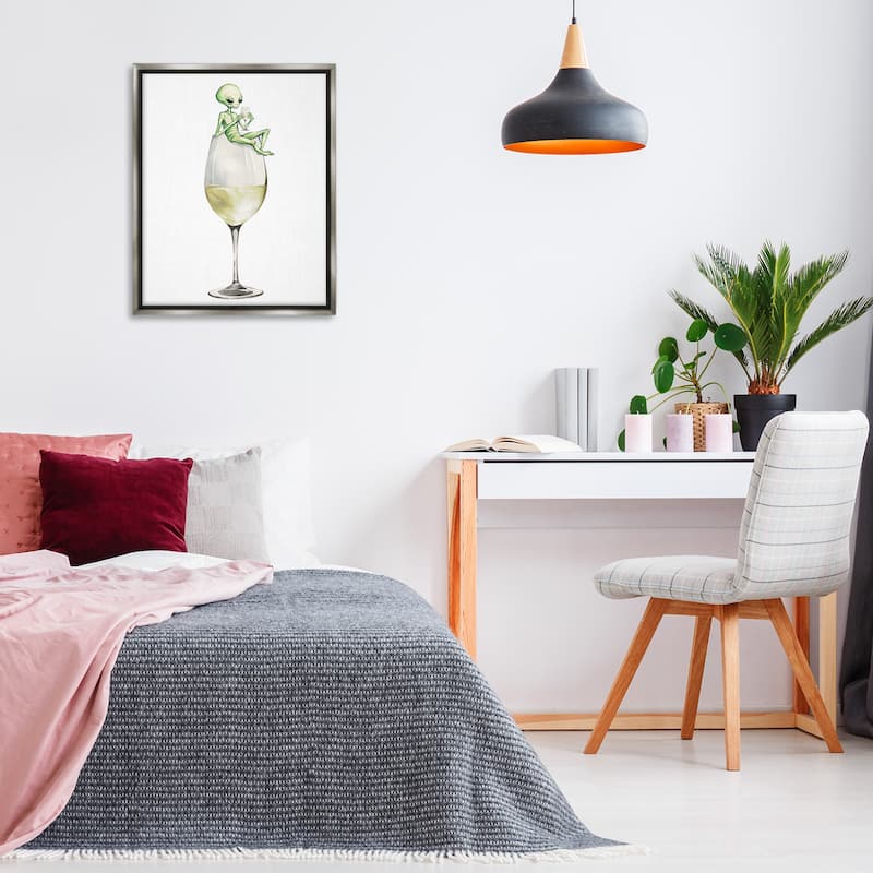 Stupell Alien Perched on Champagne Glass Framed Floater Canvas Wall Art Design By Lil' Rue