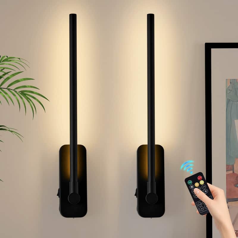 21'' Battery Operated Wall Sconces With Remote Rechargeable Black Dimmable Light Sconces (Set Of 2)