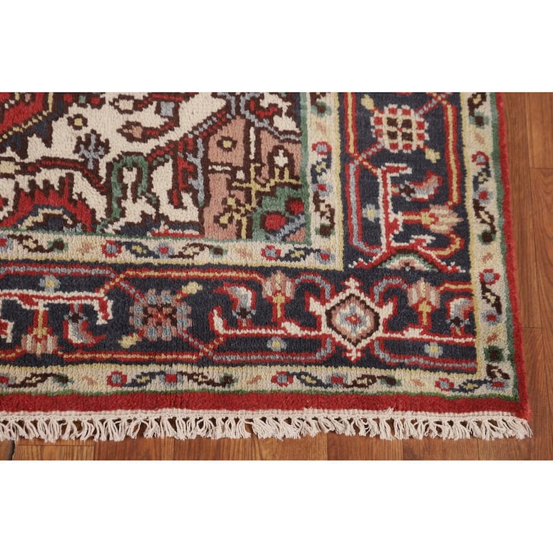 Geometric Heriz Serapi Indian Accent Rug Hand-Knotted Wool Carpet - 4'0" X 6'0"