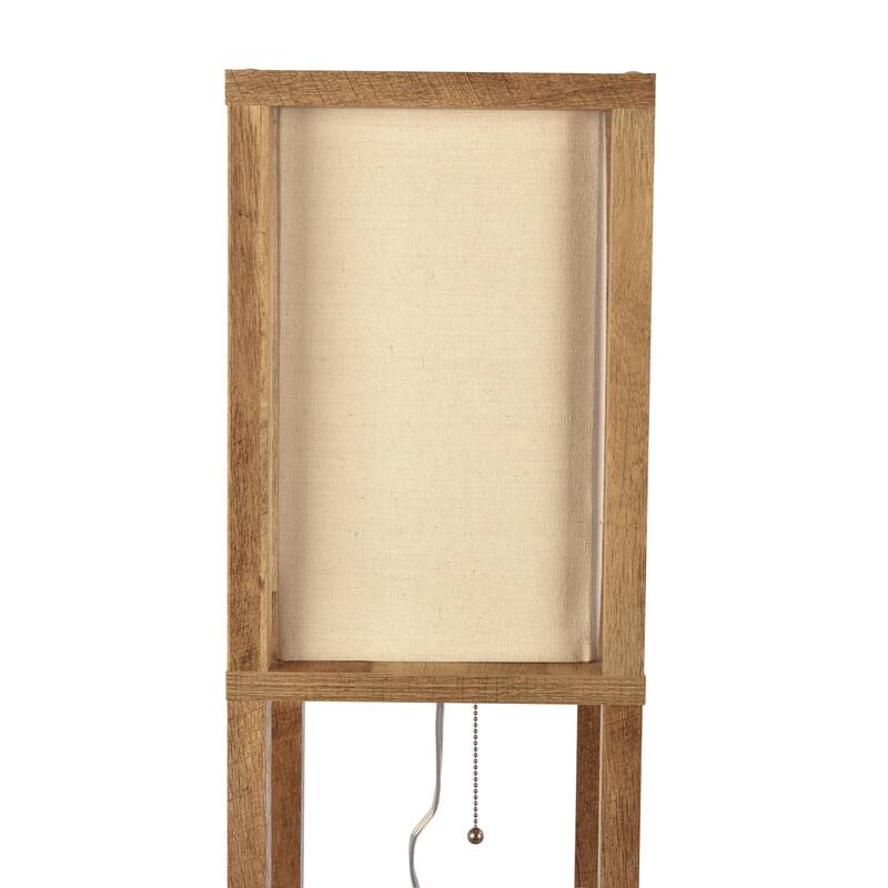 Shelf Floor Lamp For Bedroom/Living Room, Natural Wood with Long Shade