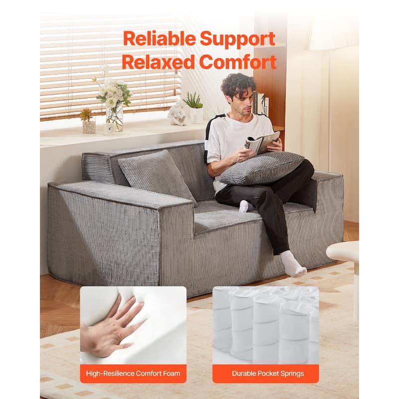 63” Wide Space-Saving Corduroy Loveseat Sofa 2-Seater Couch with High-Resilience Cushions - 63” x 37” x 28.3”