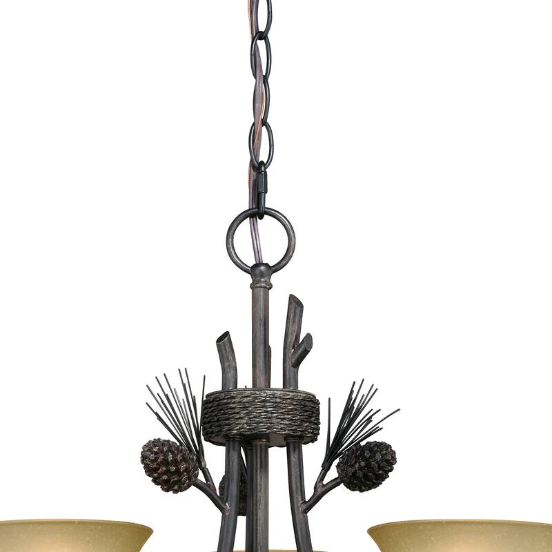 Sierra 3 Light Bronze Rustic Pinecone Mini Chandelier - 20-in W x 22-in H x 20-in D
