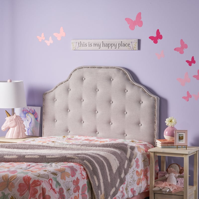 Roomfitters Twin Size Upholstered Headboard with Tufted Diamond Stitch and Nailhead Trim