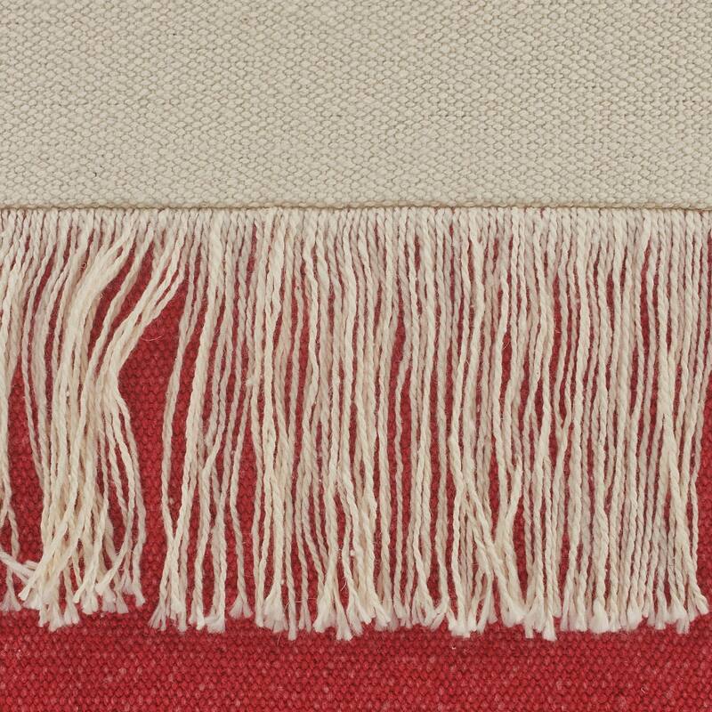 HomeRoots 20" X 20" Raspberry Red And Off-White 100% Cotton Zippered Pillow