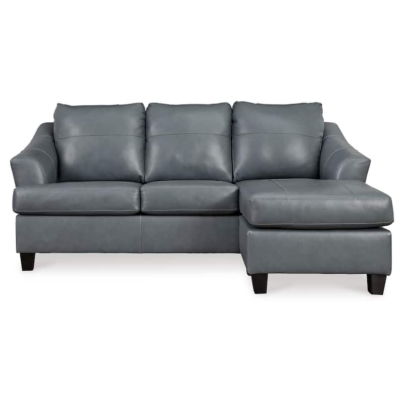 Geno Sofa Chaise Sectional, Modern Steel Gray Leather Match, 88 Inch