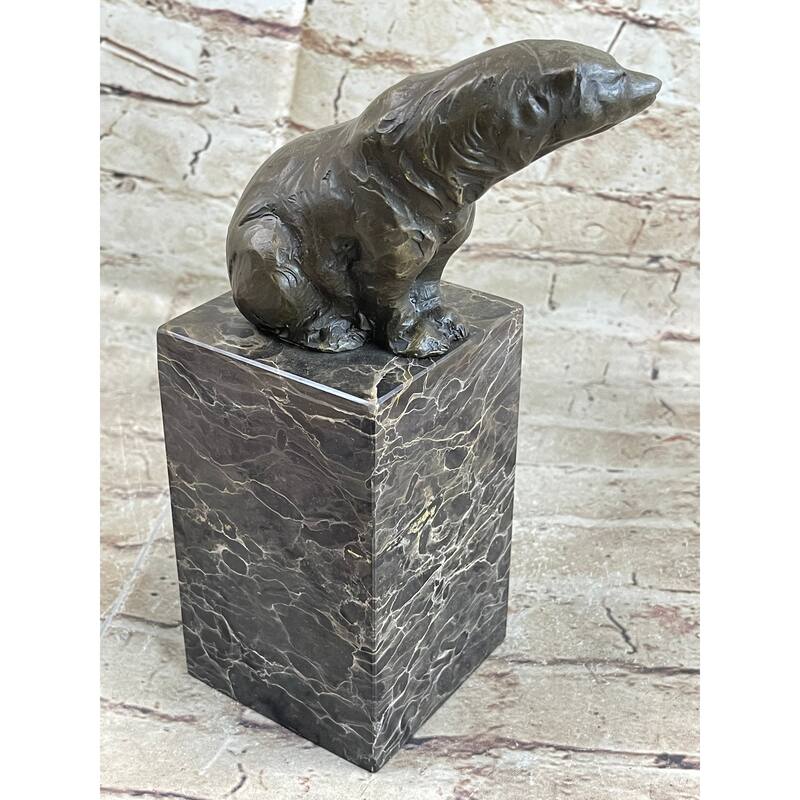 Handmade Signed Sitting Polar Bronze Bookend Book End Marble Sculpture Statue