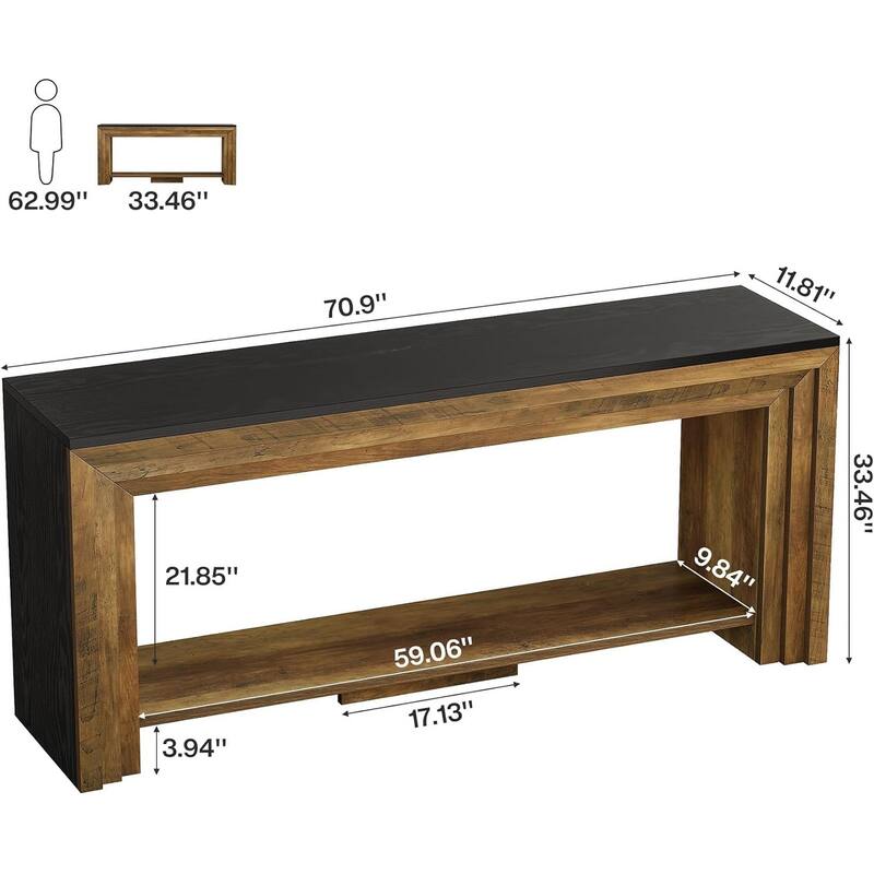 70.9-Inch Farmhouse Console Table, 2-Tier Narrow Wooden Sofa Table with Storage for Living Room, Entryway, Hallway, Foye
