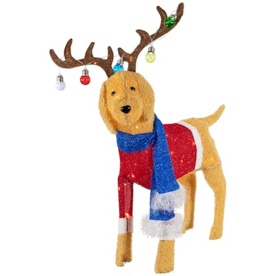 36.5" LED Dog Wearing Antlers Christmas Outdoor Yard Decoration - Brown