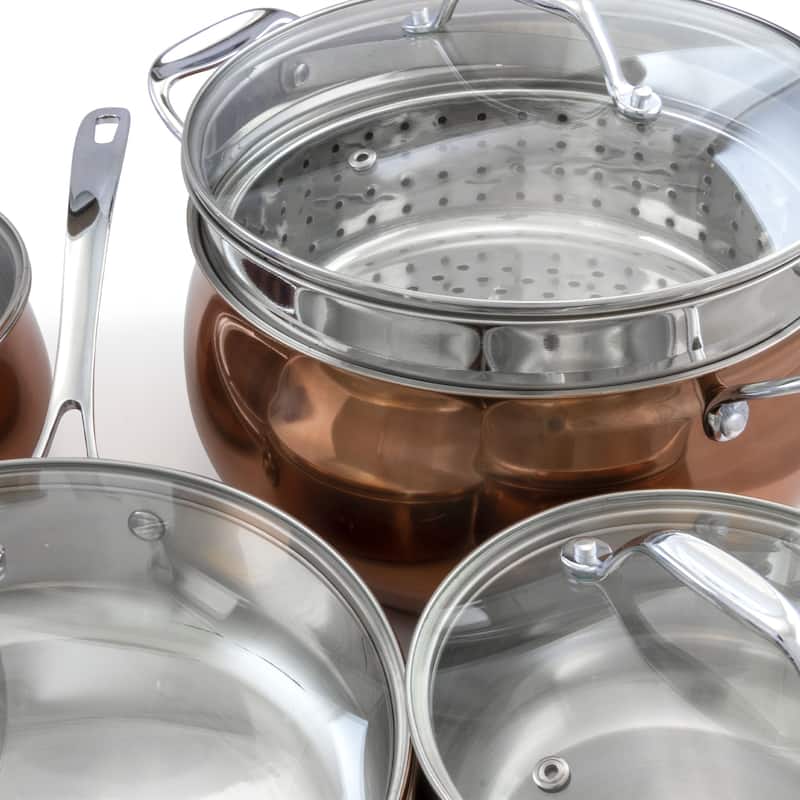 Padua 9 Piece Stainless Steel Copper Cookware All-In-One Set With Lids