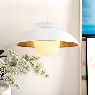 1-Light Modern Dome Gold Leaf Wood Frosted Glass Globe Bubble Pendant Light for Kitchen Island