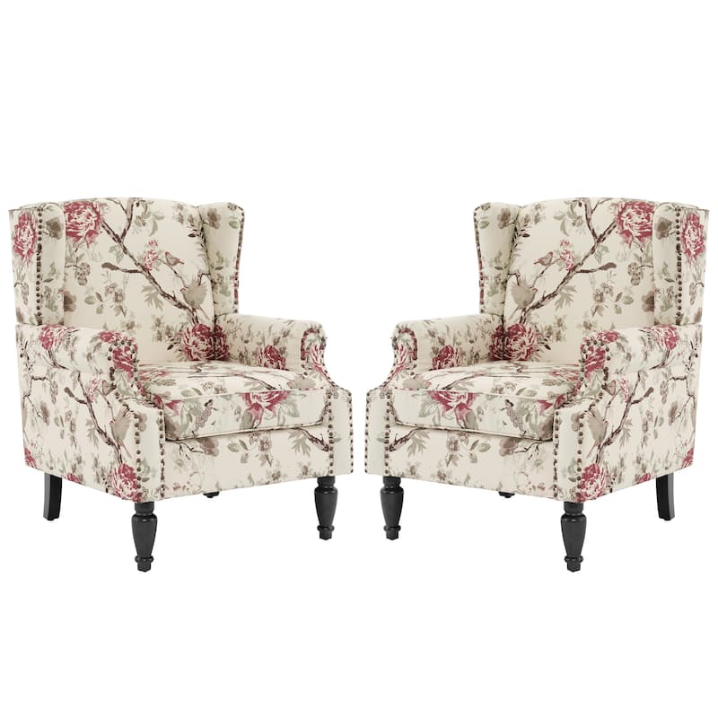 Upholstered Nailhead Trim Armchair Wingback Accent Chairs Set of 2