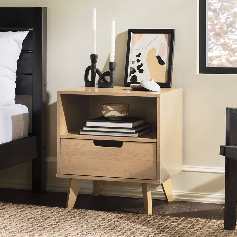 Modern Nightstand with Drawer and Open Cubby