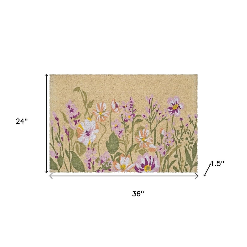 HomeRoots 24" X 36" Brown Green And Purple Floral Outdoor Coir Door Mat - 24.00' X '36.00