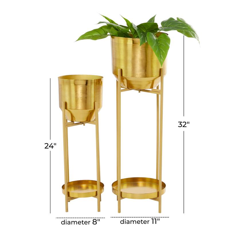 Metal Indoor Outdoor Planter with Removable Stand - Set of 2 Silver, Gold, Black - CosmoLiving by Cosmopolitan