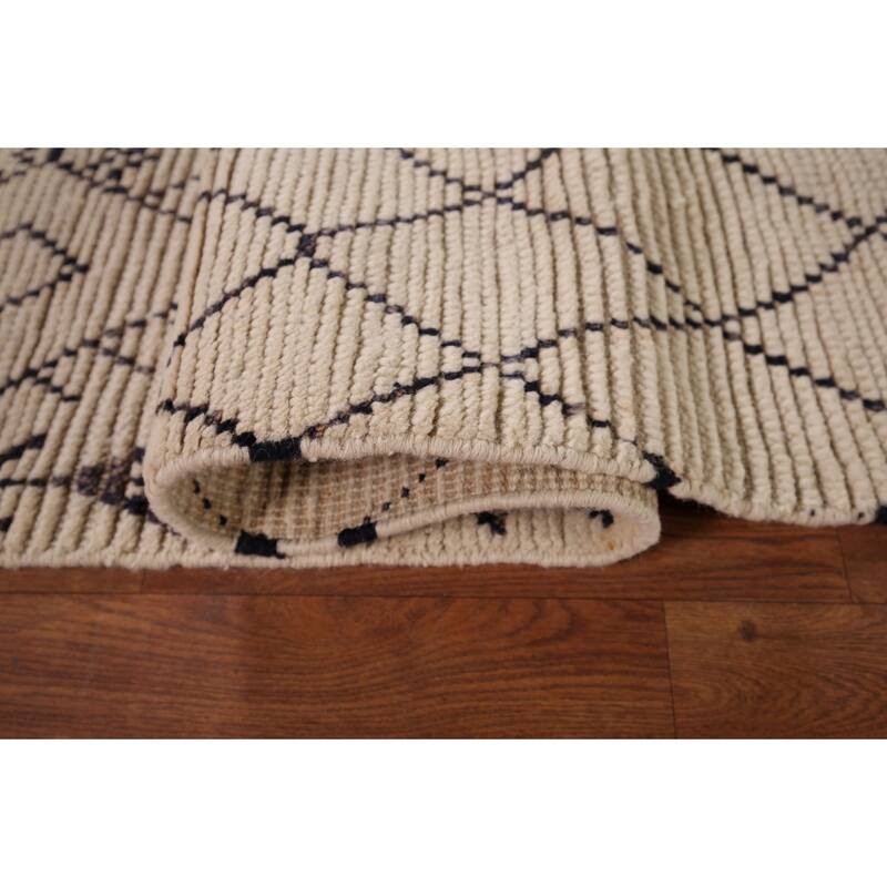 Earth Tone Trellis Moroccan Area Rug Handmade Wool Carpet - 8'1" x 9'6"
