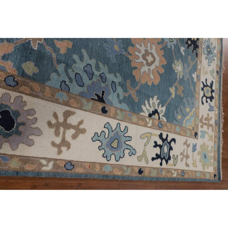 Floral Blue Oushak Oriental Area Rug Handmade Wool Carpet - 9'0"x 11'10"