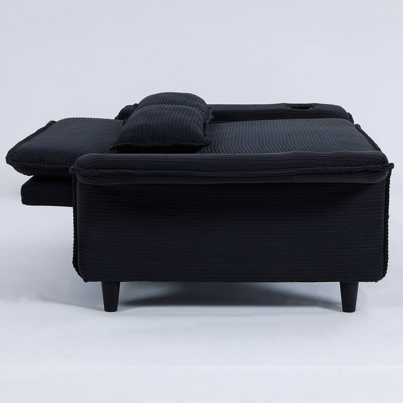 65.74-inch Black Corduroy Multi-functional Adjustable Sofa Bed with Letter Stripes