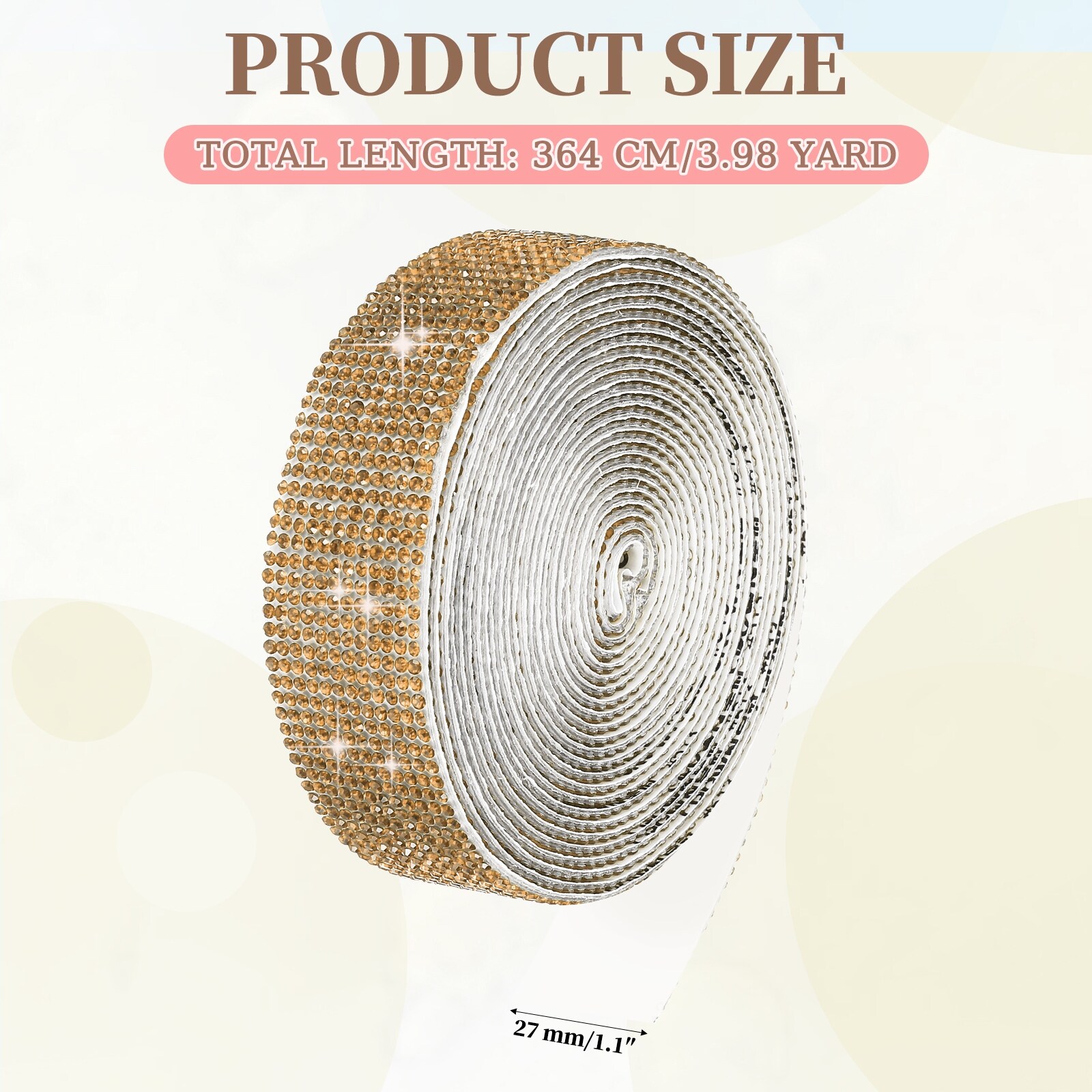 Self Adhesive Rhinestone Ribbon, Bling Diamond Crystal Strips Stickers for DIY Arts Party Car Phone Decoration - 1.1 Inch