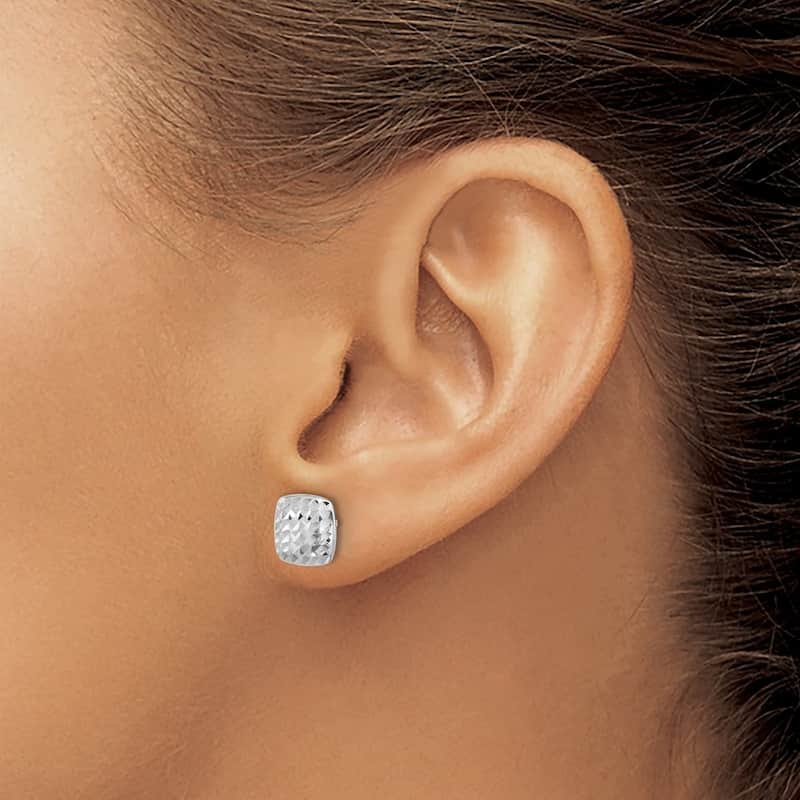 Curata 14k White Gold Sparkle Cut Square Post Earrings - 8.6x8.6mm