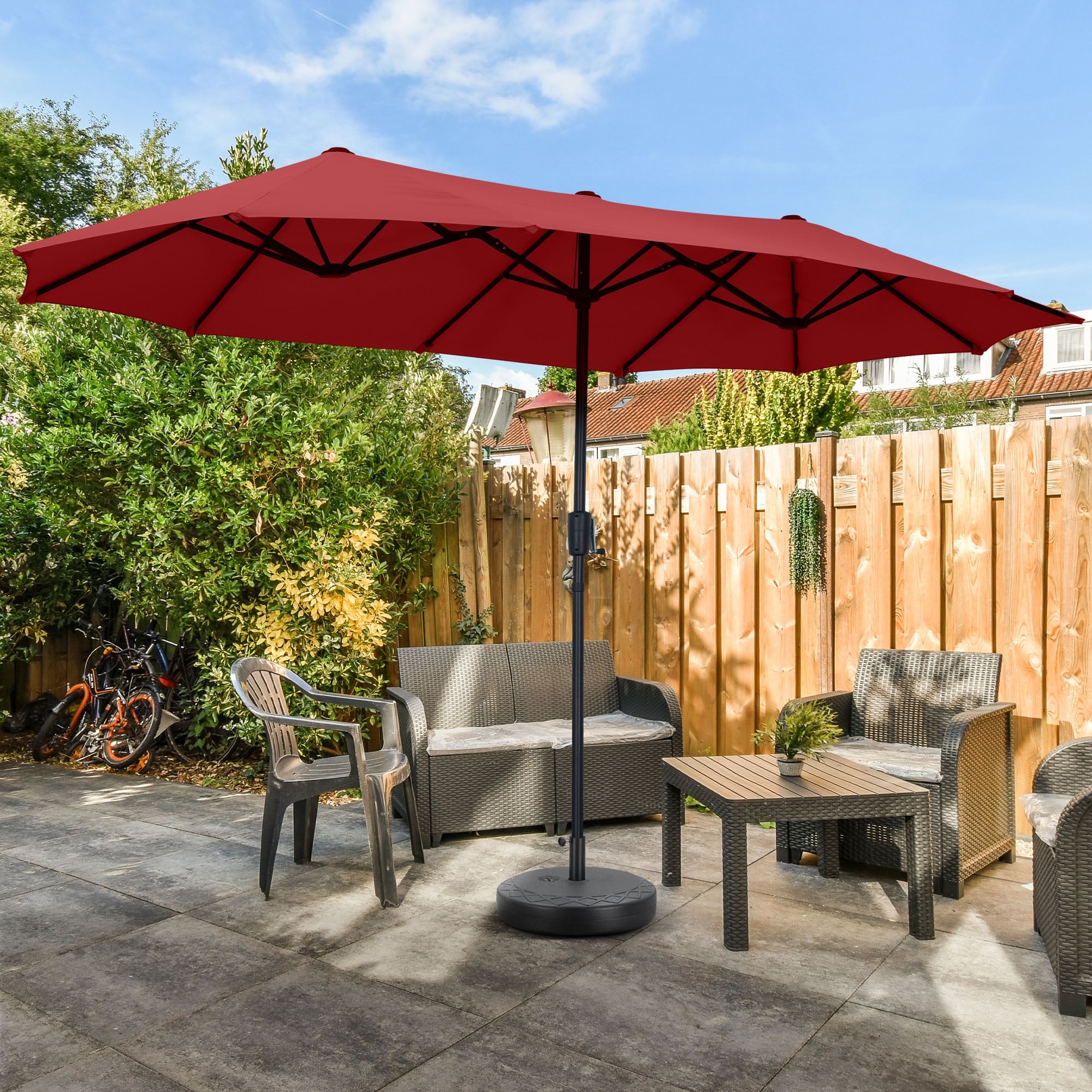 13 ft Patio Umbrella with Base Double-Sided Rectangular Outdoor Deck Umbrella